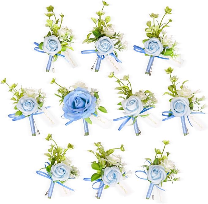 TINGE TIME Boutonniere for Men Wedding,Groom and Best Man Boutonniere for Wedding Ceremony Anniversary, Formal Dinner Party and Rustic Summer Weddings Marriage (Provence Blue)