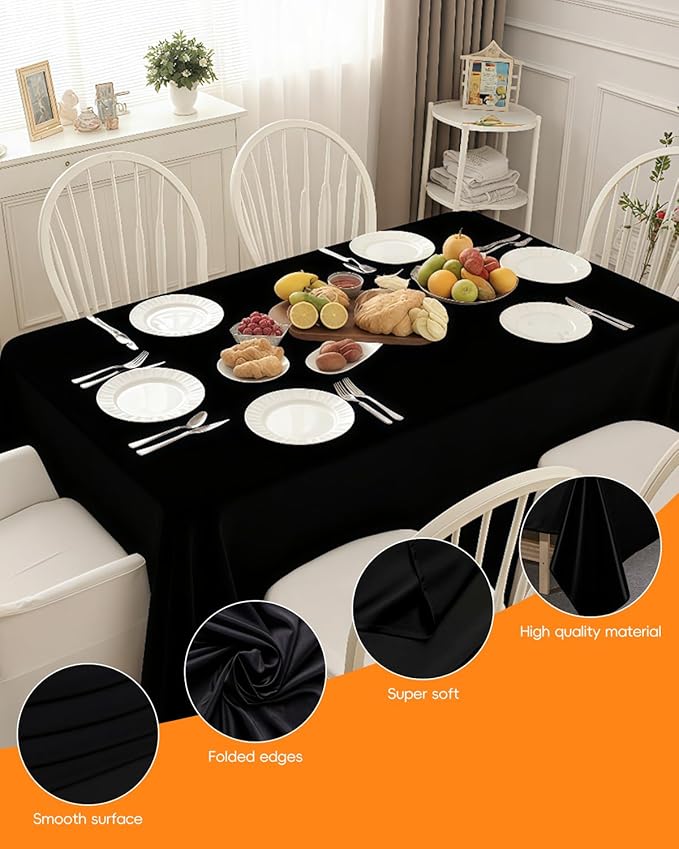 Goodluck 6 Pack Black Tablecloth 90 x 132 Inch – Rectangular Polyester Table Cloth, 6-8 Ft Tables – Reusable, Machine Washable Cover for Wedding, Birthday, Party Banquet and Event Decoration