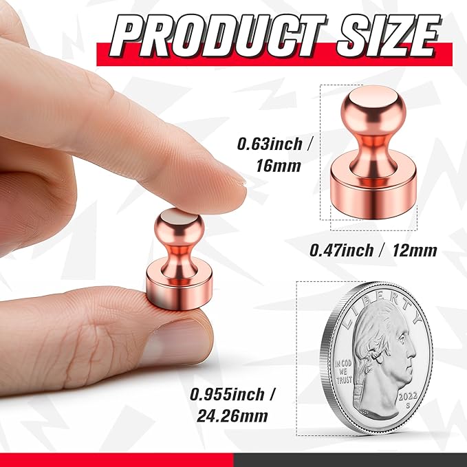 FINDMAG Fridge Magnets, Refrigerator Magnets for Whiteboard, Strong Rose Gold Magnetic Push Pins, Neodymium Locker Magnet for Office, Map, Classroom, Kitchen, Home Accessories, 42 Pack