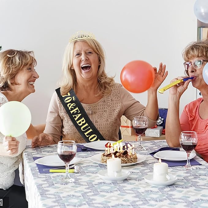 Casoty Gold 70th Birthday Sash and Tiara, 70th Birthday Party Decorations for Women, 70 and Fabulous Sash and Crown Set, Party Supplies Favors for Women, Gifts for Her