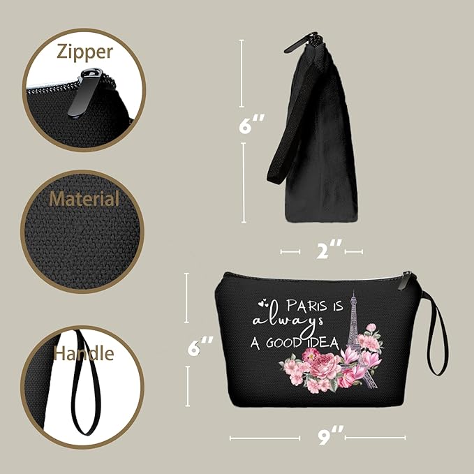 Paris Travel Gifts - Unique Cosmetic Bags for Women, Make Up Bag for Traveling for Her