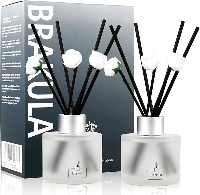 Brakula 2 Pack Reed Diffuser Set, Lemon Verbena Scented, Home Fragrance with 14 Sticks Bathroom Decor, Reed diffusers for Home 6.76 fl oz (Lemon Verbena)