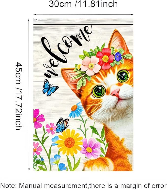 BlissYard Spring Welcome Garden Flag 12x18 Inch Double Sided Cat Flowers Small Flags For Outside Outdoor Decor Farmhouse Holiday Spring Summer Seasonal Decorations Yard Flags