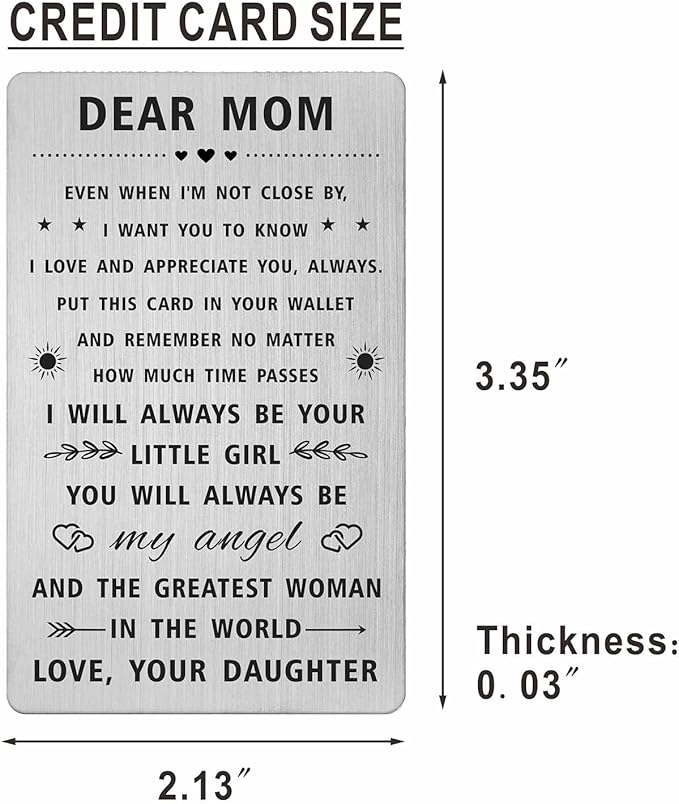SOUSYOKYO Mom Christmas Gifts for Women, Happy Mothers Day Card from Daughter, Long Distance Gifts Dear Mom, I love You Mother Birthday Present