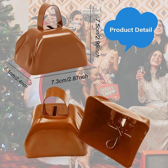 Metal Cow Bell Noise Maker - 3 Inch Pack of 4 - Small Loud Metal Cowbell Noisemaker with Handle - Great for Football Games, Sporting Events, Weddings, New Year's Eve, Birthday Parties