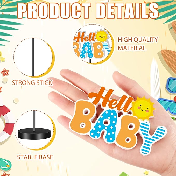 6 Pcs Here Comes the Son Baby Shower Table Decor Here Comes the Son Decoration for Table Centerpieces Baby Shower Wooden Standing Signs Tabletop Decor for Home Room Desk Party Supplies