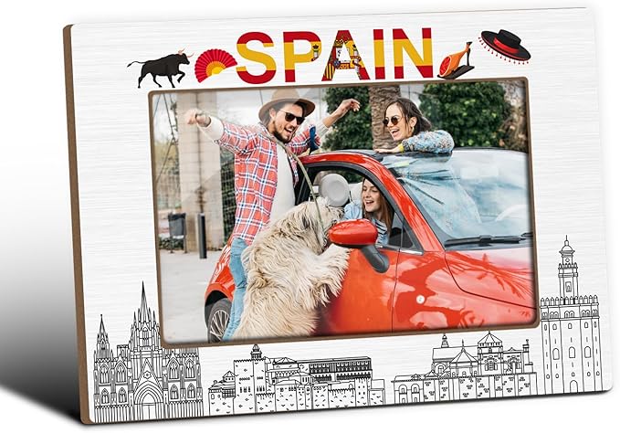 Spain Picture Frames, Spain Souvenirs, Tabletop Photo Frame for Newlyweds Couples Wife Girlfriends Birthday Wedding Honeymoon Gifts, Home Office Living Room Table Decorative Supplies-22
