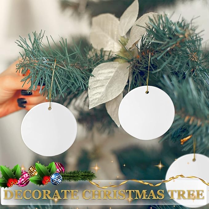 Sublimation Ceramic Ornaments - Bulk Ceramic Discs for Heat Press Printing - White Round Porcelain Personalized Xmas Tree Keepsake Crafts Gift - 48pc