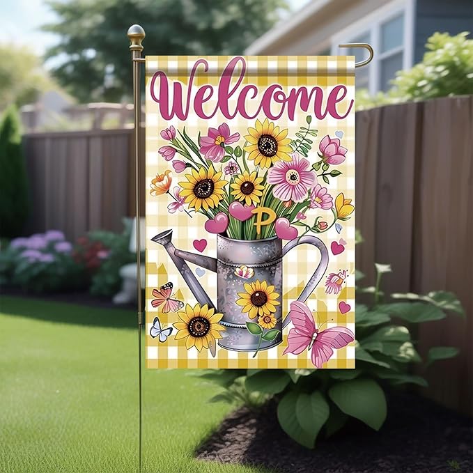 Starlit Patio Welcome Summer Spring Floral Mason Jar Garden Flag 12×18 Inch Double Sided Daisy Flowers Floral Pink Yard Flag Outside Decorations Farmhouse Outdoor Small Home Decor