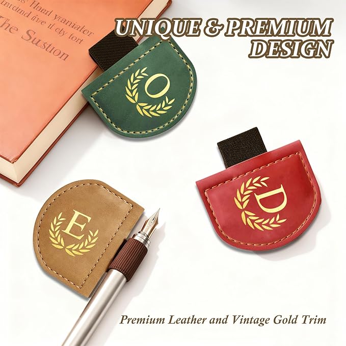 Personalized Leather Magnetic Bookmark with Pen Holder, Custom Bygone Mark Bookmark with Pen Holder, Custom Bookmarks with 26 Letters for Reading Women, Men, Teachers, Book Lovers（Pink，G）