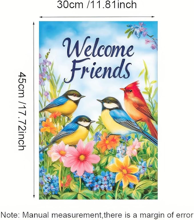 BlissYard Welcome Spring Garden Flag 12x18 Double Sided Birds and Flowers Yard Flags Welcome Friends Garden Flags Decorative Outside Outdoor House Spring Summer Decoration for Outdoor Lawn Patio