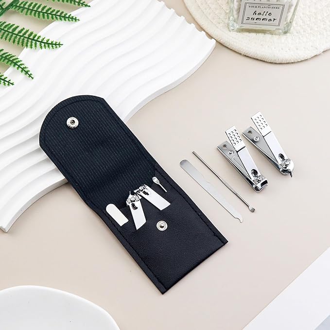 100 Sets Finger Nail Clipper Set Bulk,4 in 1 Black Adult Stainless Steel Travel Manicure Kit with Case Individually Wrapped Nail Clippers Bulk for Homeless,Hotel,Charity