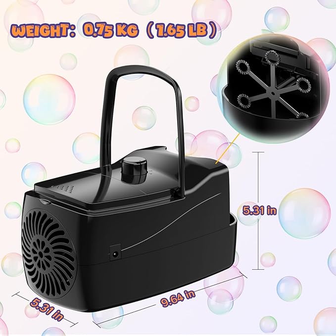 Bubble Machine, Automatic 18000+ Per Minute Big Bubbles Blower Maker for Kids Toddlers with 2 Speeds,6 Wands,Operated by Plugin or Batteries for Outdoor/Indoor Birthday Parties,Wedding (Black)