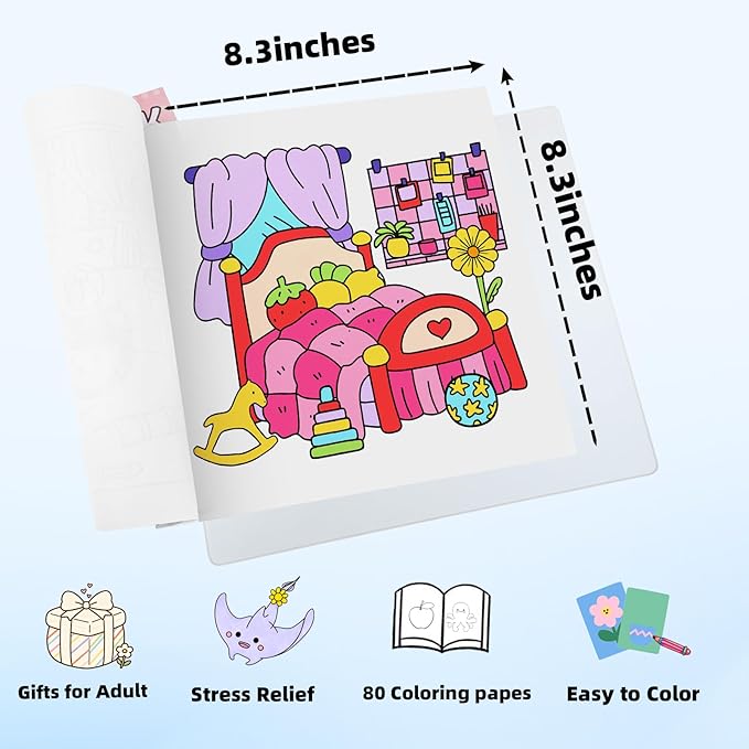 Coloring Book Set for Adults and Teens,Cute Coloring Book for Adults Relaxation with 60 Colored Markers, Anxiety Relief Gifts with 80 Patterns Included Animal Spaces