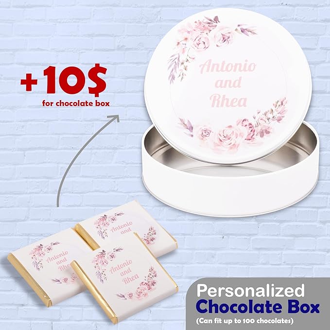 Set of 50 Personalized Wedding Chocolate, Custom Chocolate Wedding Favors for Guests, Customizable Wedding Gift, Unique Design for Wedding, Bridesmaid Favors