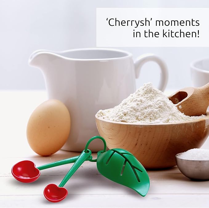 OTOTO Measuring Cups Set - Teaspoons for Dry & Liquid Ingredients, BPA-free & Dishwasher Safe, Funny Gifts, Baking Accessories, Unique Kitchen Gadgets (Mon Cherry)