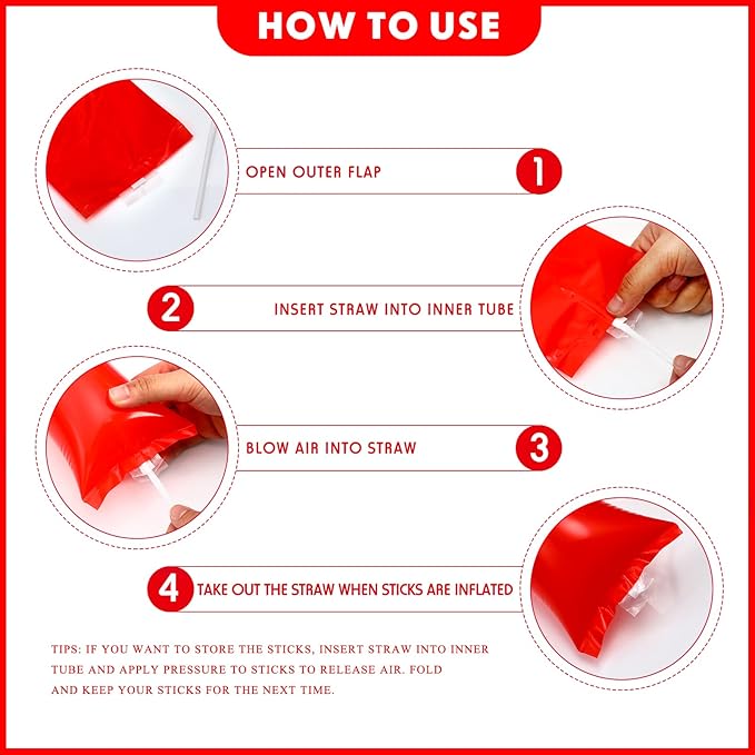 Chivao 120 Pcs Thunder Sticks Thicken Plastic Cheering Sticks Team Inflatable Noise Makers Cheerleading Sticks for Sporting Cheers Spirit Basketball Football Dance Halloween Party(Red)