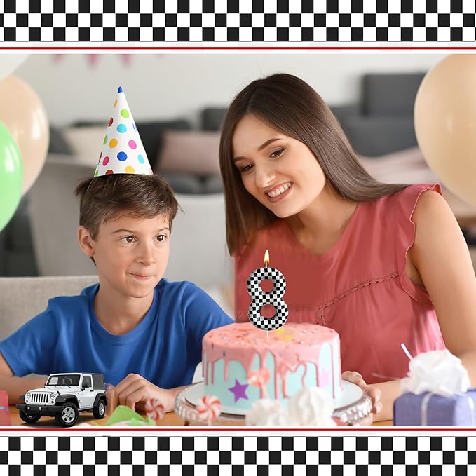 Racing Cars Themed Birthday Candle Number 8 Checkered Candle Birthday Party Decoration Cake Topper for Racing Car Party Decoration Theme Party Supplies (Number 8)