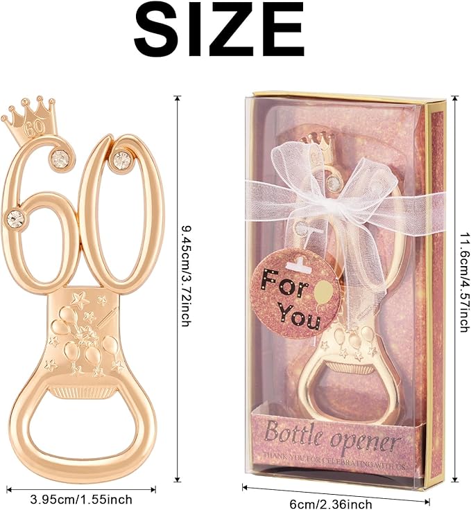 12 Packs 60th Bottle Opener, Gifts for 60th Birthday Party Favors, Wedding Anniversary Party Return, Gifts or Souvenirs for Guests, Theme Party Decorations