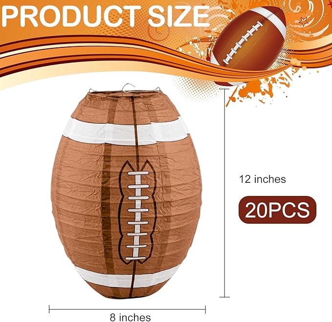 20 PCS 12 Inch Football Paper Lantern Ceiling Football Party Lantern Sport Paper Hanging Lanterns for Sport Themed Birthday Baby Shower Classroom Game Party Centerpieces Superbowl Season 2026