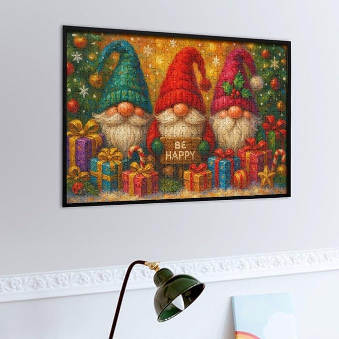 The Joyful Christmas Gnome 1000-Piece Wooden Jigsaw Puzzle, Festive Holiday Puzzle, Idea, Cozy Indoor Fun, Mindful Leisure Activity for Adults and Family