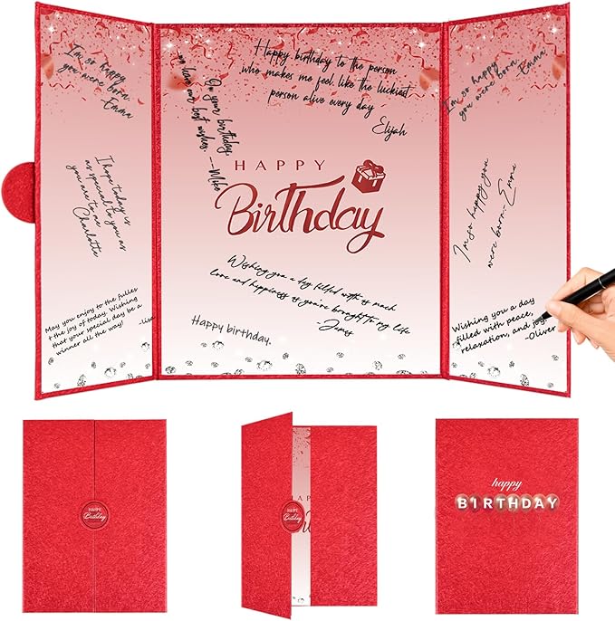 Crenics Red Birthday Decorations for Women Men, Creative Birthday Guest Signature Book Alternative 18" x 12", Awesome Birthday Gifts for Girls or Boys