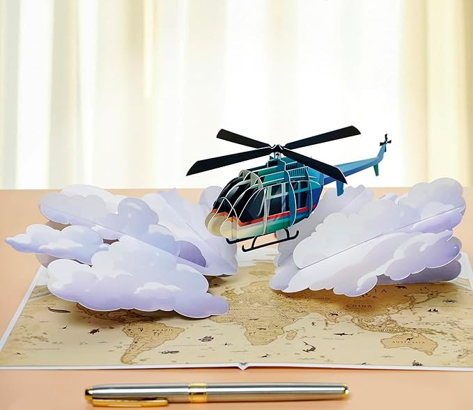 CUTPOPUP Helicopter, Fathers Day Card Pop Up, 3D Birthday Greeting, Father's Day Card for Grandpa, Dad, Godfather, Husband, Son (Helicopter) SD242US1520
