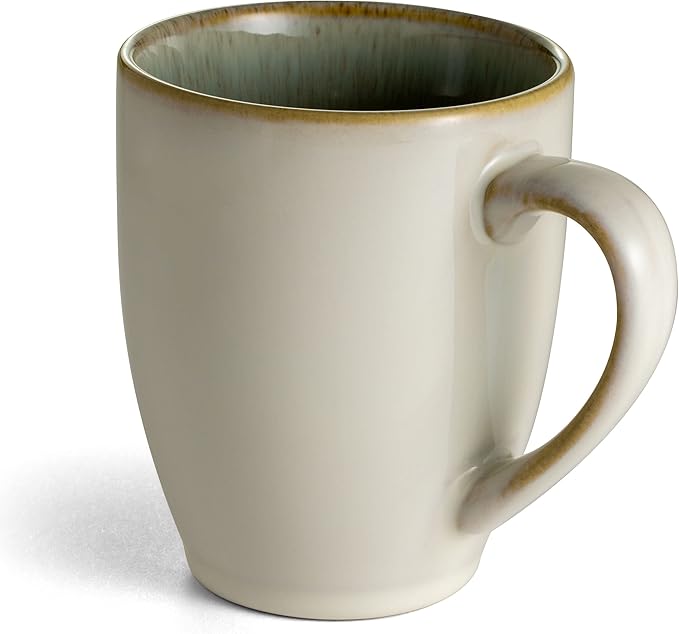 Sango Resona Moss Green Stoneware Mugs (Set of 4) – 12 fl. oz, Durable Stoneware with Reactive Glaze, Delicate Gray-Green Interior, Microwave & Dishwasher Safe, for Everyday Dining & Entertainment