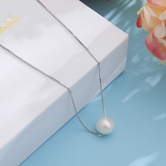 ALoveSoul Necklace for Women Girls - 925 Sterling Silver Single Pearl Necklace, Mother's Day Birthday Gift Ideas