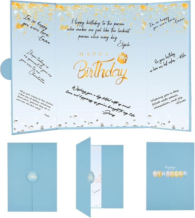 Crenics Birthday Decorations for Women or Men, Dusty Blue and Gold Birthday Guest Sign in Book Alternative, Happy Birthday Signature Book 18" x 12", Awesome Birthday Gifts for Girls Boys