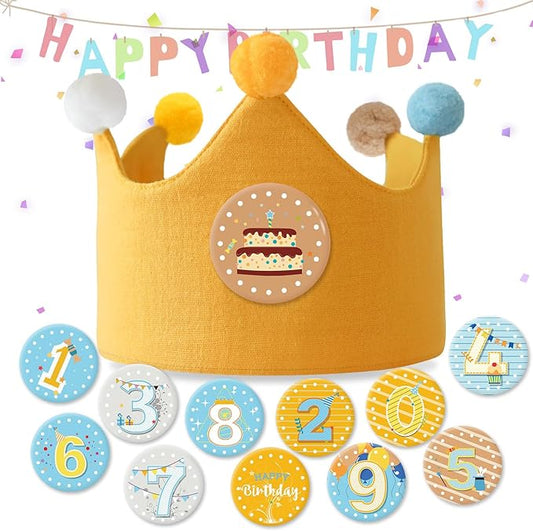 Reusable Birthday Crown with Numbers,Kids Birthday Hat Fabric Crown Pertain Kids Boy Toddler Girl Baby Bday Hats