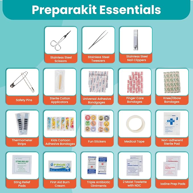 Travel First Aid Kit for Kids - Mini Car, Purse, Backpack, or Diaper Bag 75 Piece Medicine Includes All Essential Medical Supplies TSA-Approved (Orange Crush)