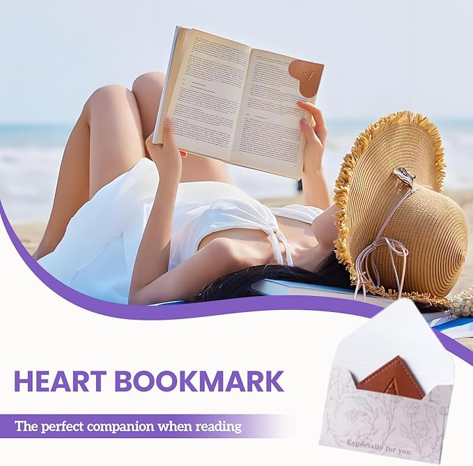 MOTEERLLU Personalized Leather Heart Bookmark with Initials, Cute Custom Corner Bookmarks for Reading Women, Men, Kids, Teachers, Book Lovers Gifts(Brown E)
