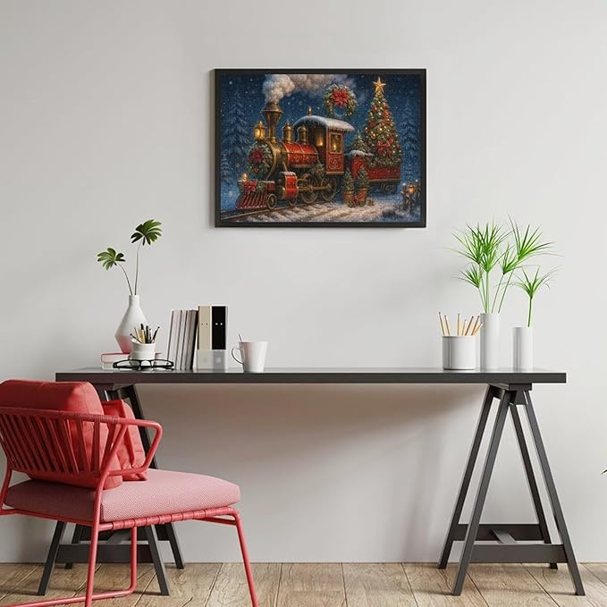 Christmas Train Christmas Tree 1000-Piece Wooden Jigsaw Puzzle, Holiday Train Puzzle, Christmas Tree Scene, Family Entertainment, Indoor Fun, Mindful Leisure Activity