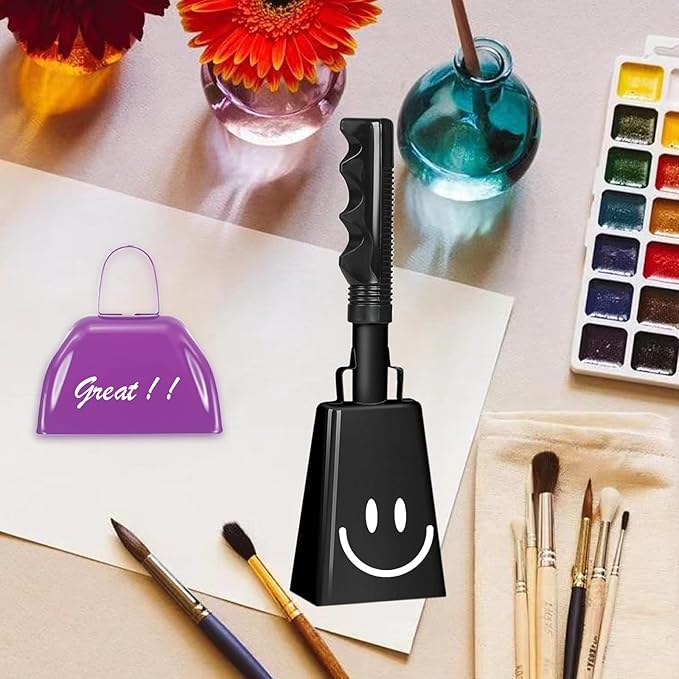 10inch Metal Cowbells with Handle, 1Pcs Cow Bells with Wrist Strap for Sporting Events, Football Games,Party, Concert, Graduations, Farm Ranch, Black