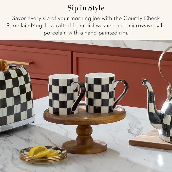 MACKENZIE-CHILDS Porcelain Mug, Tea and Coffee Mug, Black-and-White Courtly Check
