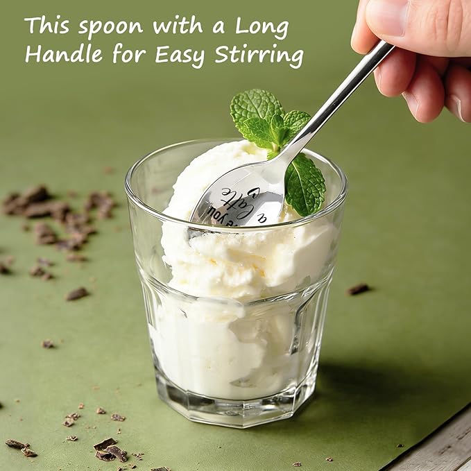 I Love You Mom Coffee Spoons - Stainless Steel Dessert Spoon, Tea Cafe Espresso Coffee Lovers Gift for Her, Mom Birthday Gift Spoons