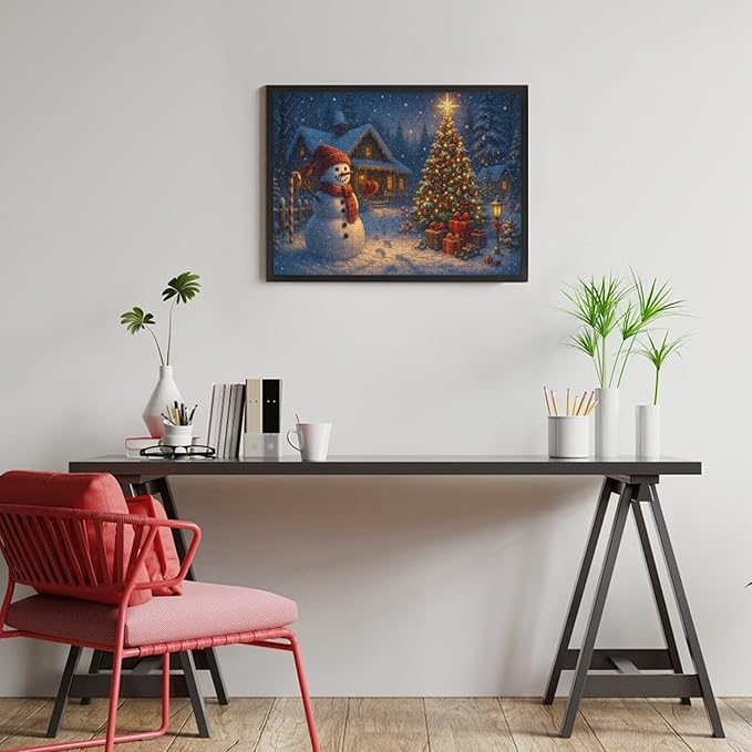 Christmas Tree Snowman 1000-Piece Wooden Jigsaw Puzzle, Holiday Puzzle, Christmas Tree and Snowman Scene, Relaxing Indoor Activity, Family Entertainment, Mindful Leisure