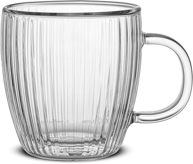JoyJolt Fluted Glass Espresso Cups, 5.4oz Espresso Cup - Set of 2 Espresso Mugs