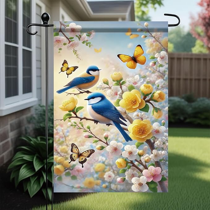 Starlit Patio Floral Bluebird Garden Flag 12x18 Double Sided Weather Resistant for Outdoor Decor