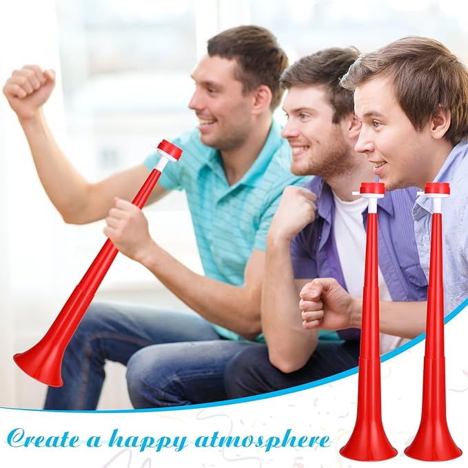 6 Pcs Stadium Horn for Adult, 21 Inch Vuvuzela Plastic Collapsible Cheering Trumpets for Sporting Events Football Carnival Party, Red