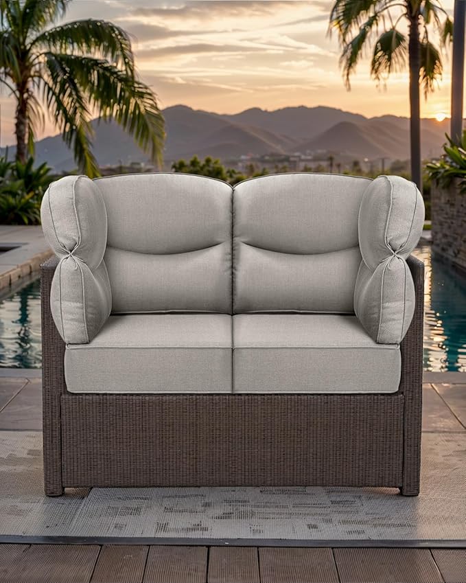 Luxury 24x24x6 Patio Cushions for Outdoor Furniture Set of 2 - Water-Repellent 6-Piece Cushion Set for Outside Wicker Couch Loveseat Chair Sectional Patio Conversation Sets - Beige/Smile