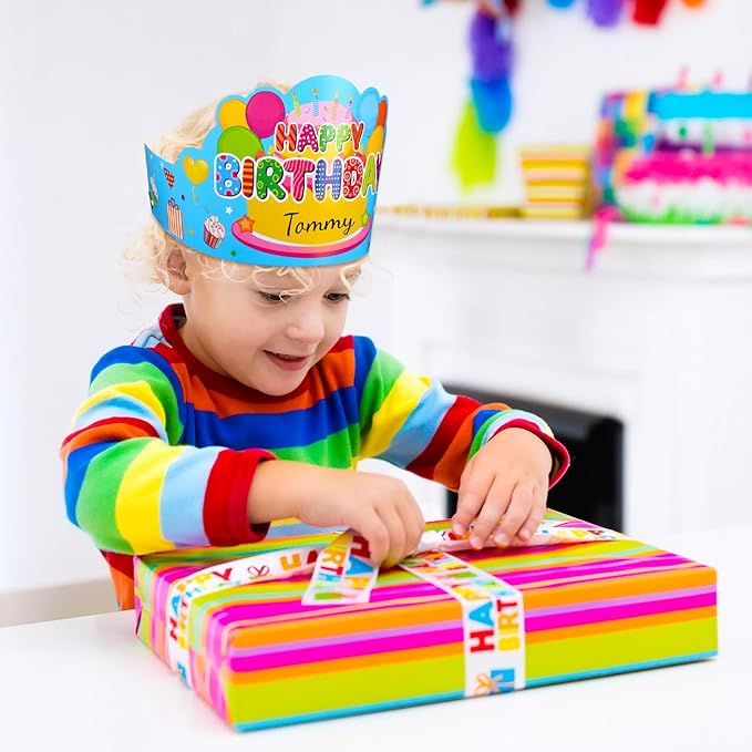 Yunsailing 36 Pcs Happy Birthday Crowns for Kids Paper Birthday Hat Crowns for Classroom Gifts Kids' Party(Blue)