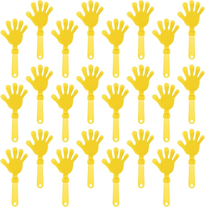 24 Pcs Sunburst Yellow Hand Clappers 7.5 Inch Clappers Noisemakers Noise Makers Party Favors Plastic Clapper Sporting Events Cheers Ball Dance Basketball Football Noisemakers（Yellow）