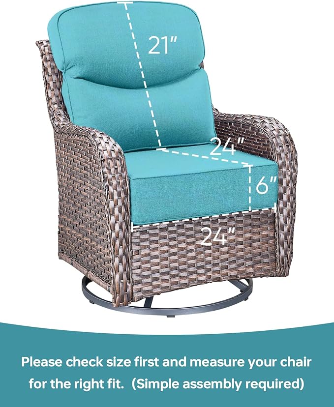 Luxury 24x24x6 Inch Smile Outdoor Sofa Cushions Set of 3 - Comfy Deep Seat Patio Furniture Pillows for Wicker Rocker Dining Chair Loveseat 3-Seater L-Shape Sectional Sofa - Turquoise