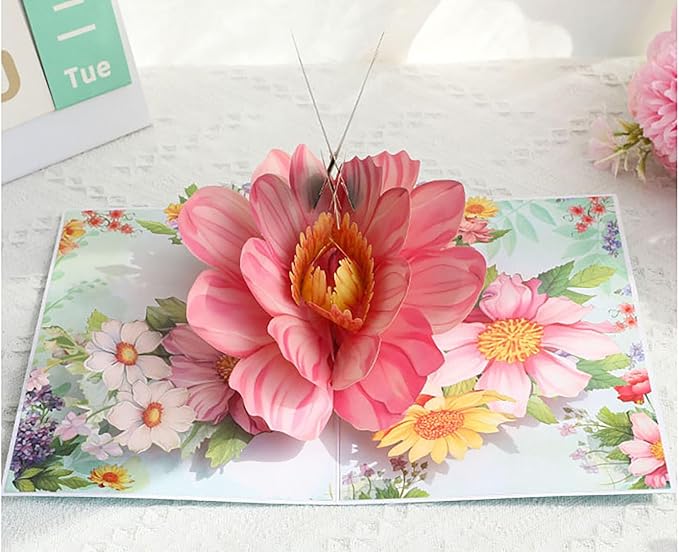 3D Hummingbird and Flower Pop Up Card, 3D Flower Greeting Pop-Up Card for Birthday, Anniversary, Thank You, Mother’s Day, Thinking of You, Nature Lovers Gift for Women and Mom