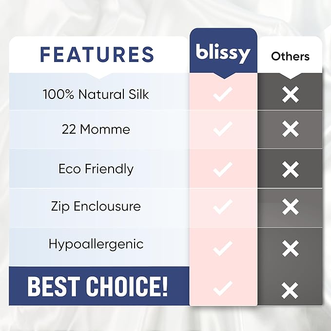 Blissy Silk Pillowcase - 100% Pure Mulberry Silk - 22 Momme 6A High-Grade Fibers - Silk Pillow Cover for Hair & Skin - Regular, Queen & King (Aqua, Queen)