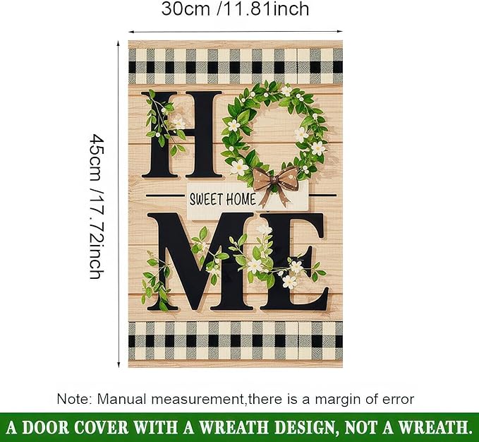 BlissYard Spring Garden Flags 12x18 Double Sided Springs Decor Spring Yard Flag Sweet Home with Greenery Checkered Border Springs Decorations For Home Outdoor Yard Decoration