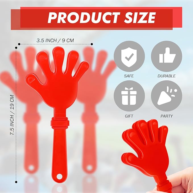 20 Pcs Hand Clappers Noisemakers 7.5 Inch Clappers Noisemakers Plastic Hand Clappers for Birthdays Game Football Sporting Events Cheers Supplies Dance Basketball Football Noisemakers(Red)