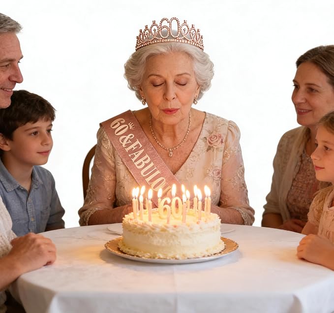 Casoty 60th Birthday Sash and Tiara for Women, 60th Birthday Decorations Women, Rose Gold 60th Crown and "60 & Fabulous" Sash Set, 60 Birthday Decorations for Women, 60th Birthday Gifts for Women